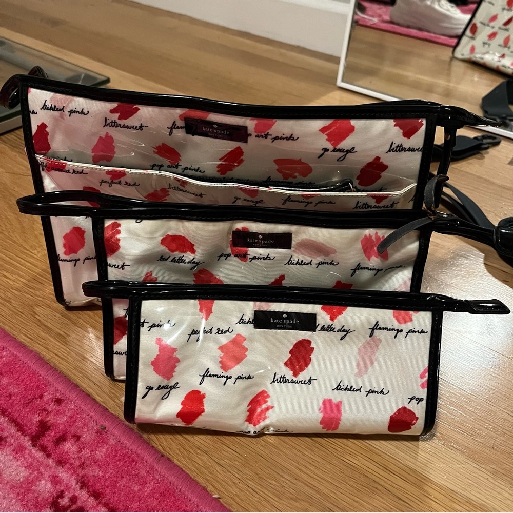 Set of three kate spade cosmetic pouches